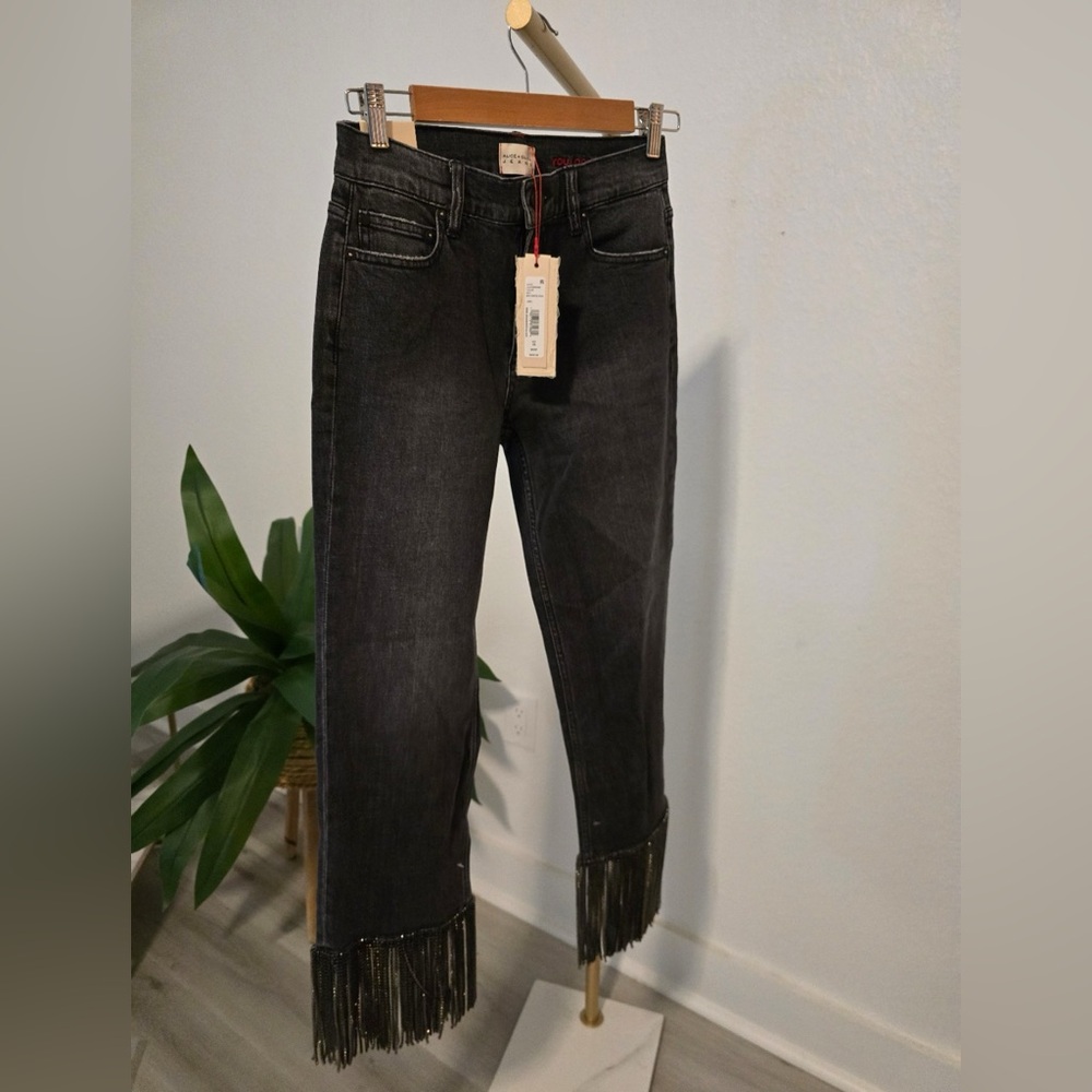 Alice + Olivia AMAZING CRYSTAL FRINGE HEM JEAN Size 26 NWT. - Picture 4 of 8